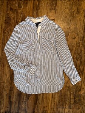 WHBM Blue + White Striped Button-Down Shirt